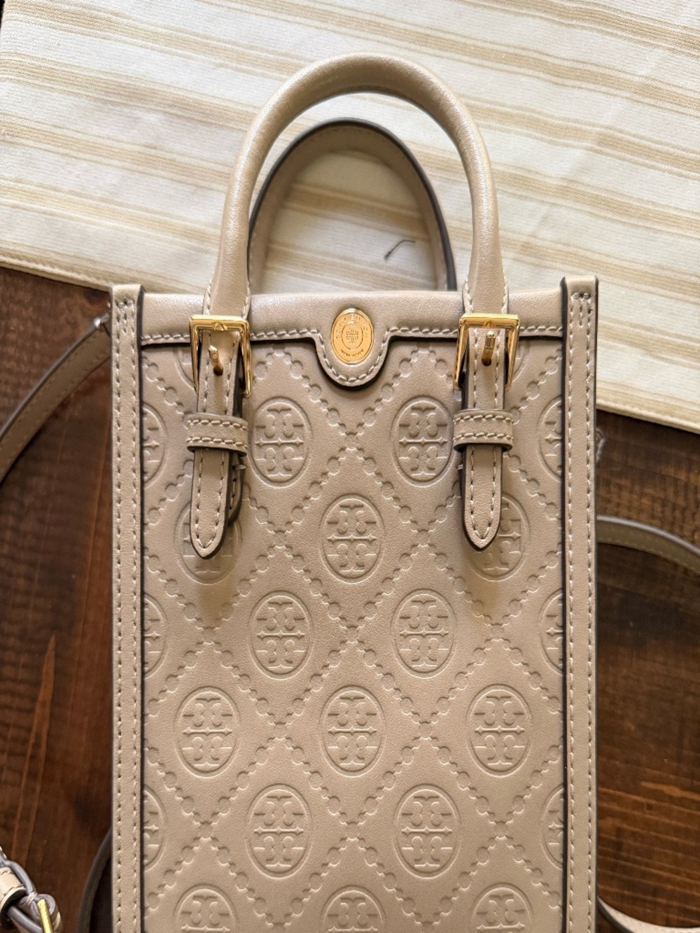 Tory Burch T Monogram Leather Mini Tote in Fresh Clay